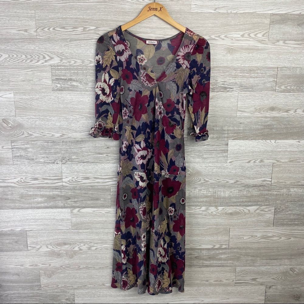 Max & co Floral 3/4 sleeve Wool/Lana Maxi Dress Boho Vneck